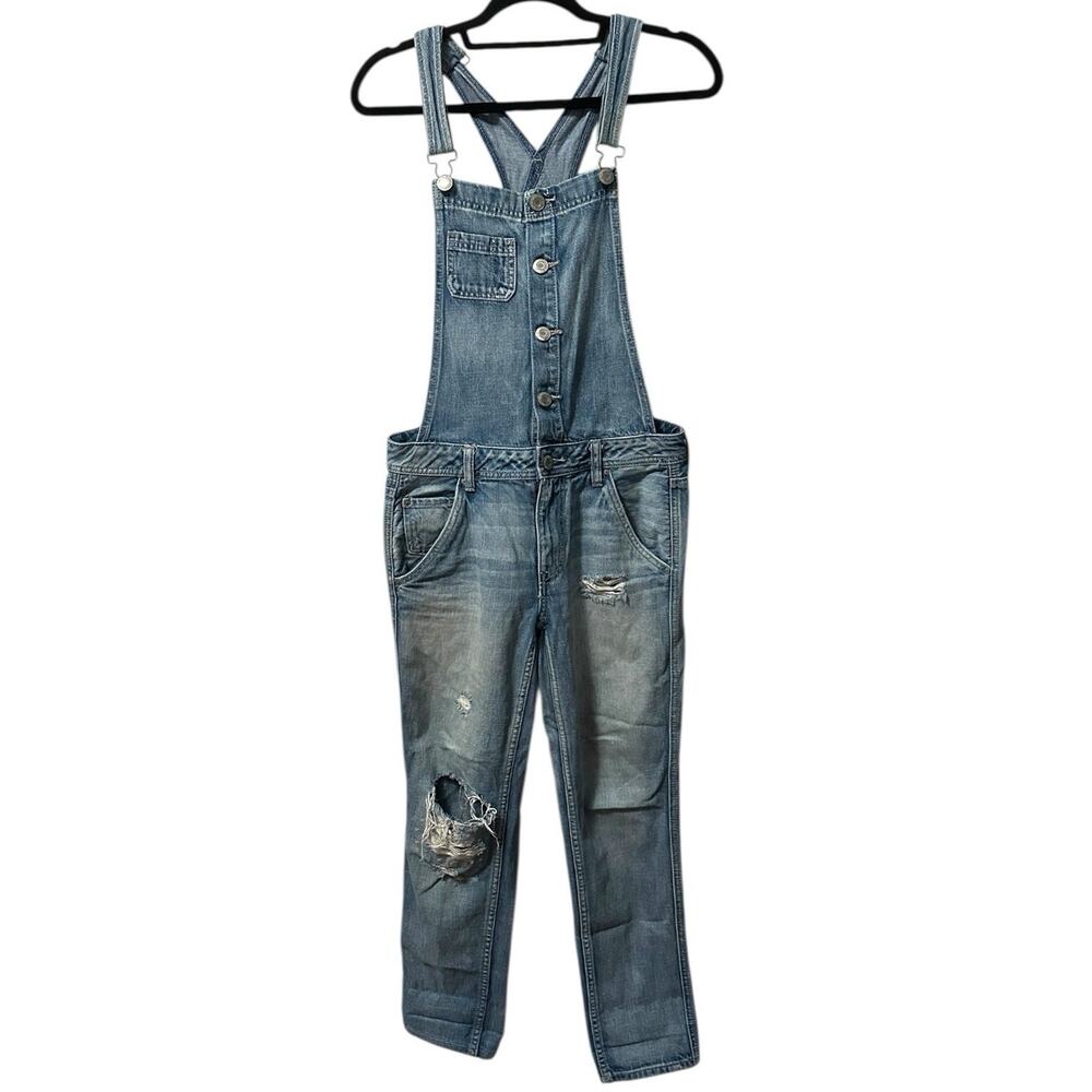 American Eagle Women's Denim Overalls Medium Wash Distressed S Grunge Indie Boho